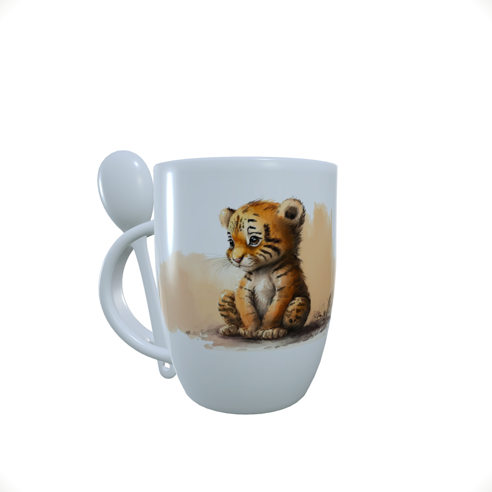 Tiger Mug and Spoon Set, Baby Tiger Mug, Hot Chocolate Mug